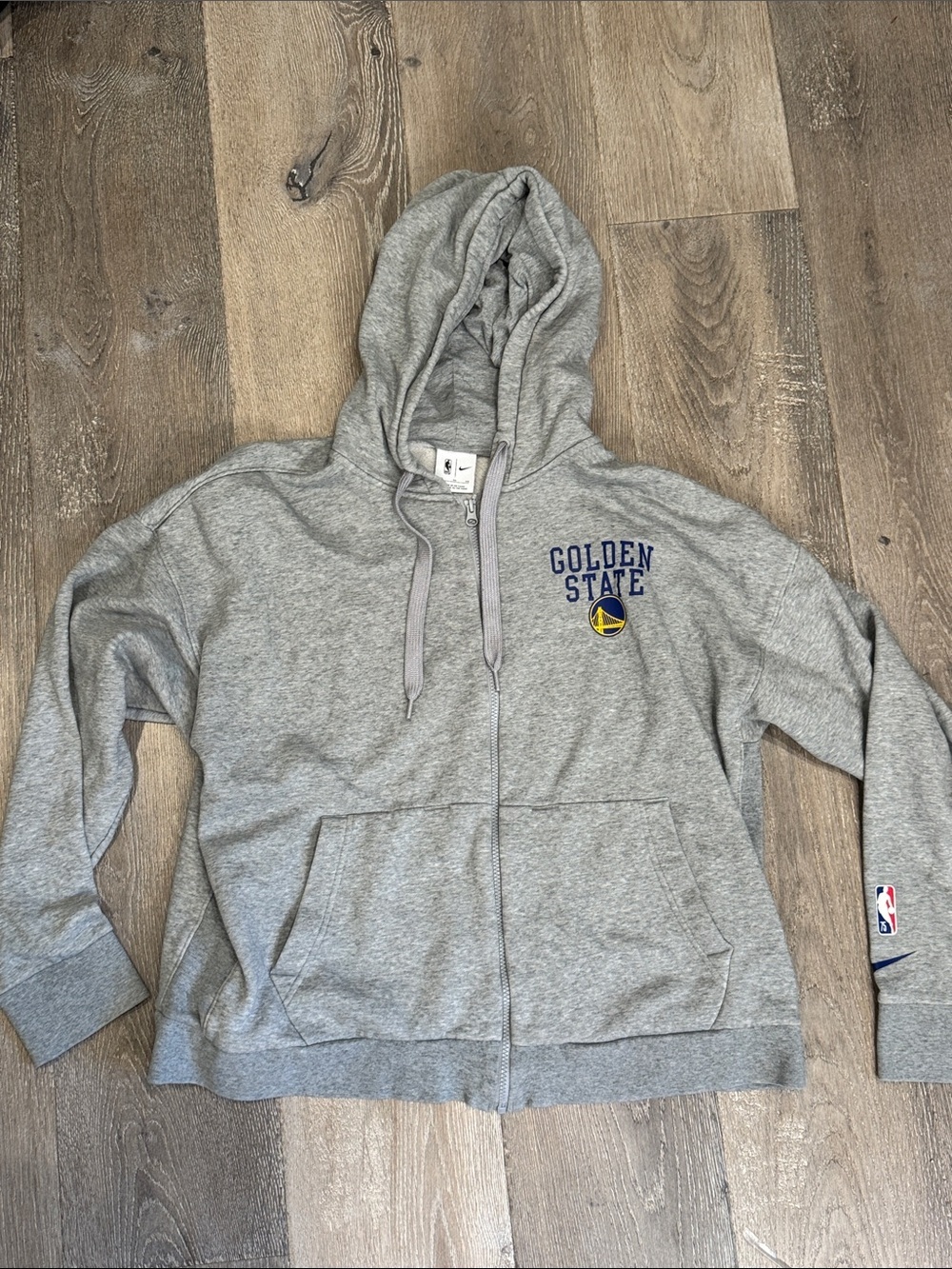 NBA Golden State Gray Zip-Up Hoodie with Blue & Gold Logo 0856